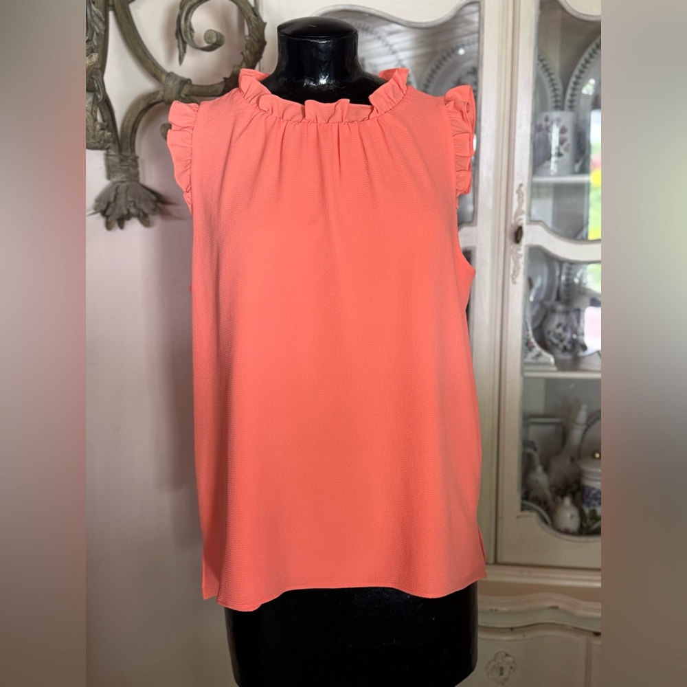 Lilly Pulitzer Cambria Coral Orange Sleeveless Ruffle Top Size Medium